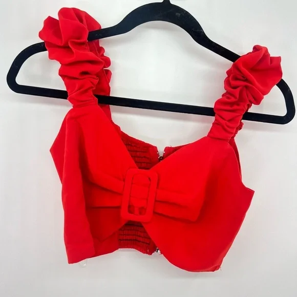 Chicways red matching pants set with crop top and wide leg trousers size s small - Picture 4 of 11